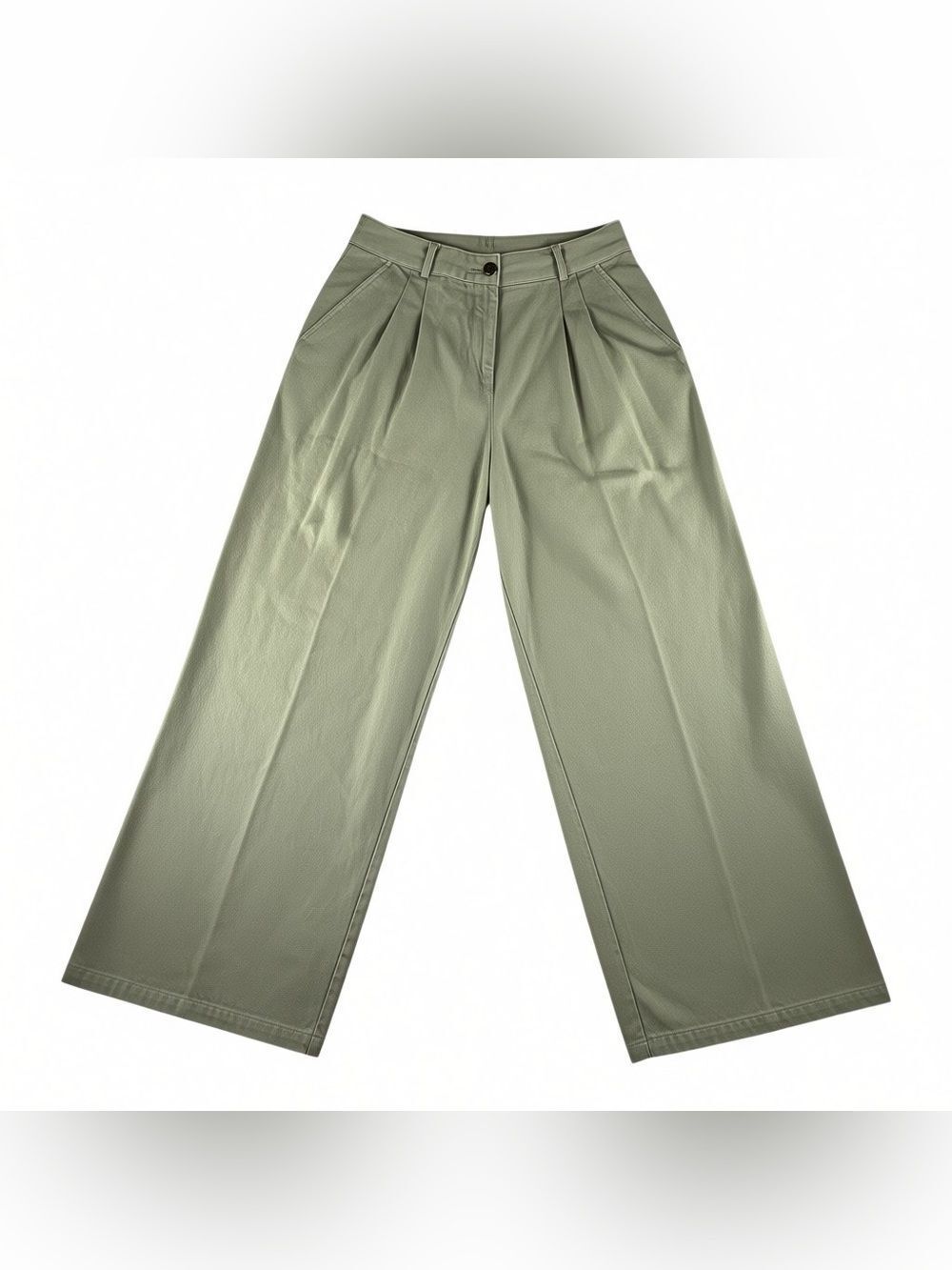 Bar III Women's Sofia Richie Pleated Wide Leg Pants Sage Green Pockets Size 12